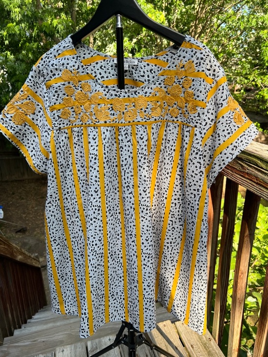 See And Be Seen Tops - SEE AND BE SEEN Gray Leopard and Gold Yellow Embroidered Striped Tunic